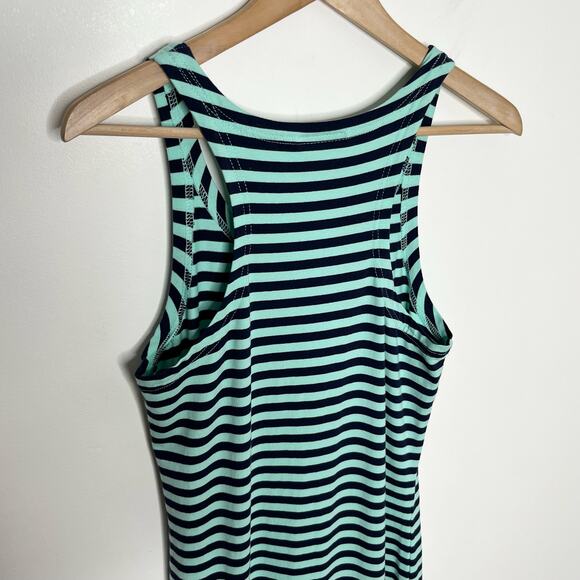 Sail To Sable Women Sleeveless Maxi Dress XS Green Navy Stripe Side Slit Coastal - Picture 7 of 10